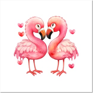 Valentine Flamingo Couple Posters and Art